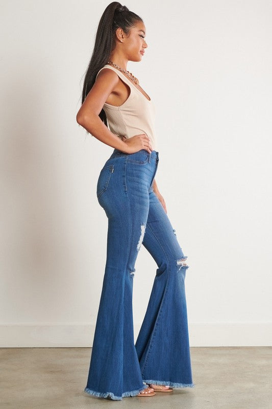 HIGH WAISTED DISTRESSED FLARE - LOLA LUXE