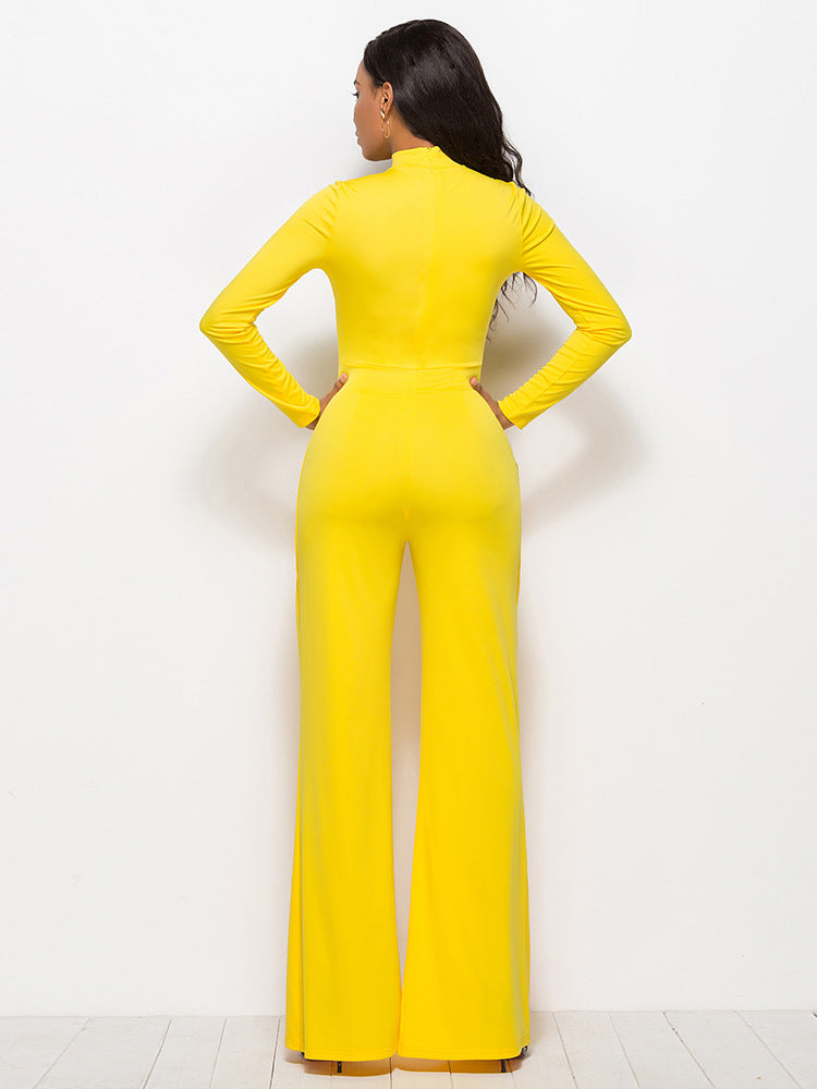 Long Sleeve Mock Neck Wide Leg Jumpsuit - LOLA LUXE