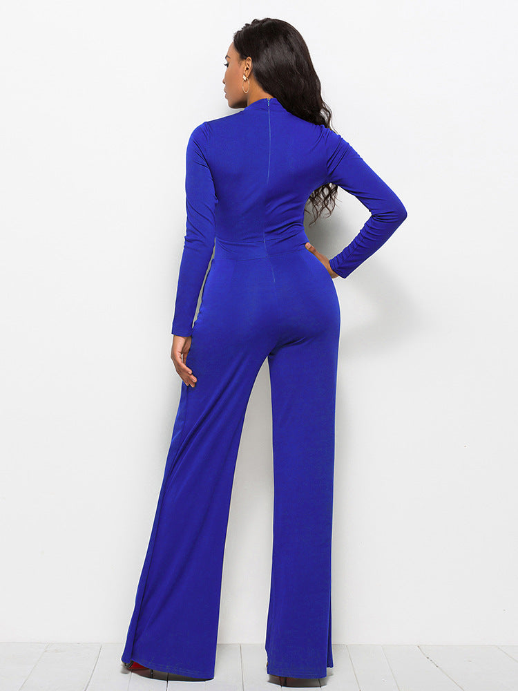 Long Sleeve Mock Neck Wide Leg Jumpsuit - LOLA LUXE