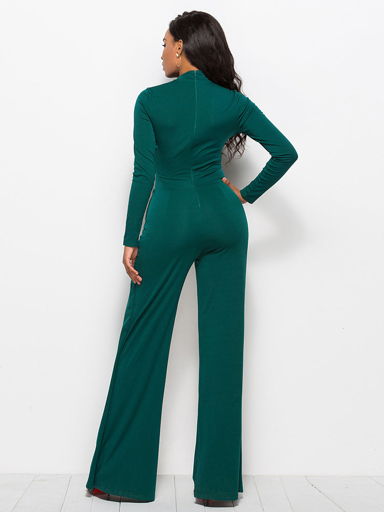 Long Sleeve Mock Neck Wide Leg Jumpsuit - LOLA LUXE