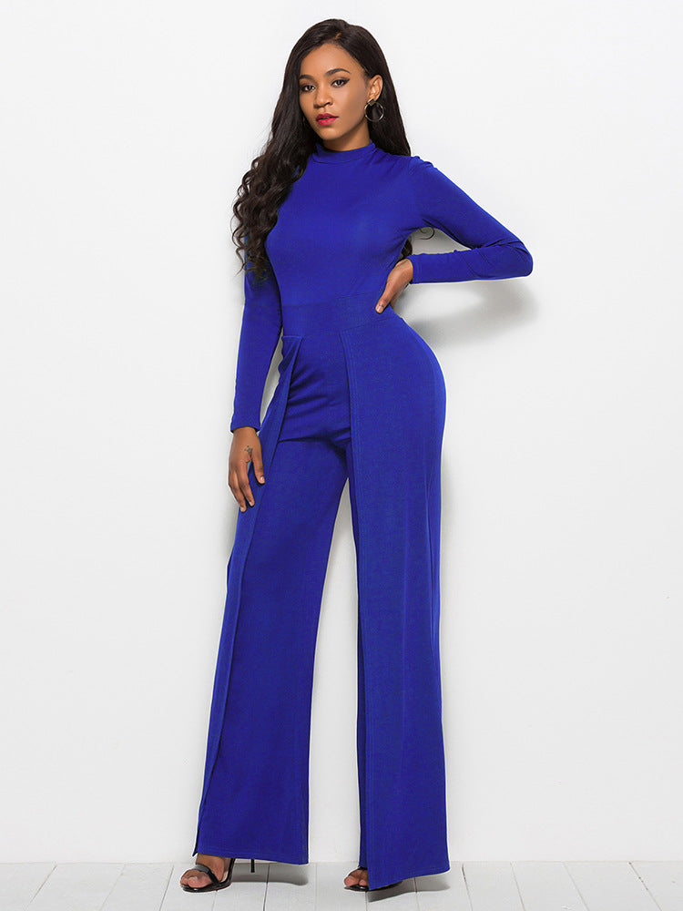 Long Sleeve Mock Neck Wide Leg Jumpsuit - LOLA LUXE