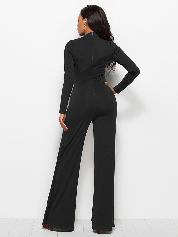 Long Sleeve Mock Neck Wide Leg Jumpsuit - LOLA LUXE