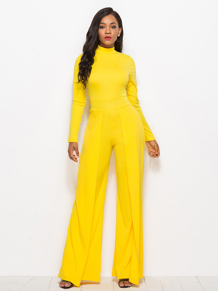 Long Sleeve Mock Neck Wide Leg Jumpsuit - LOLA LUXE