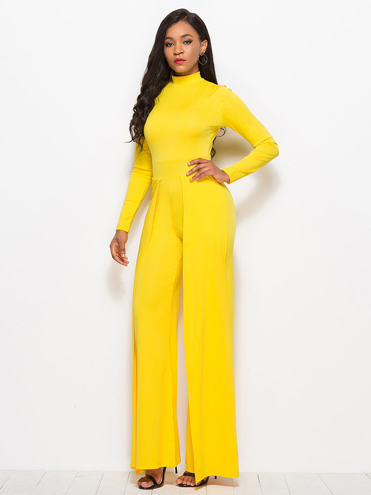 Long Sleeve Mock Neck Wide Leg Jumpsuit - LOLA LUXE