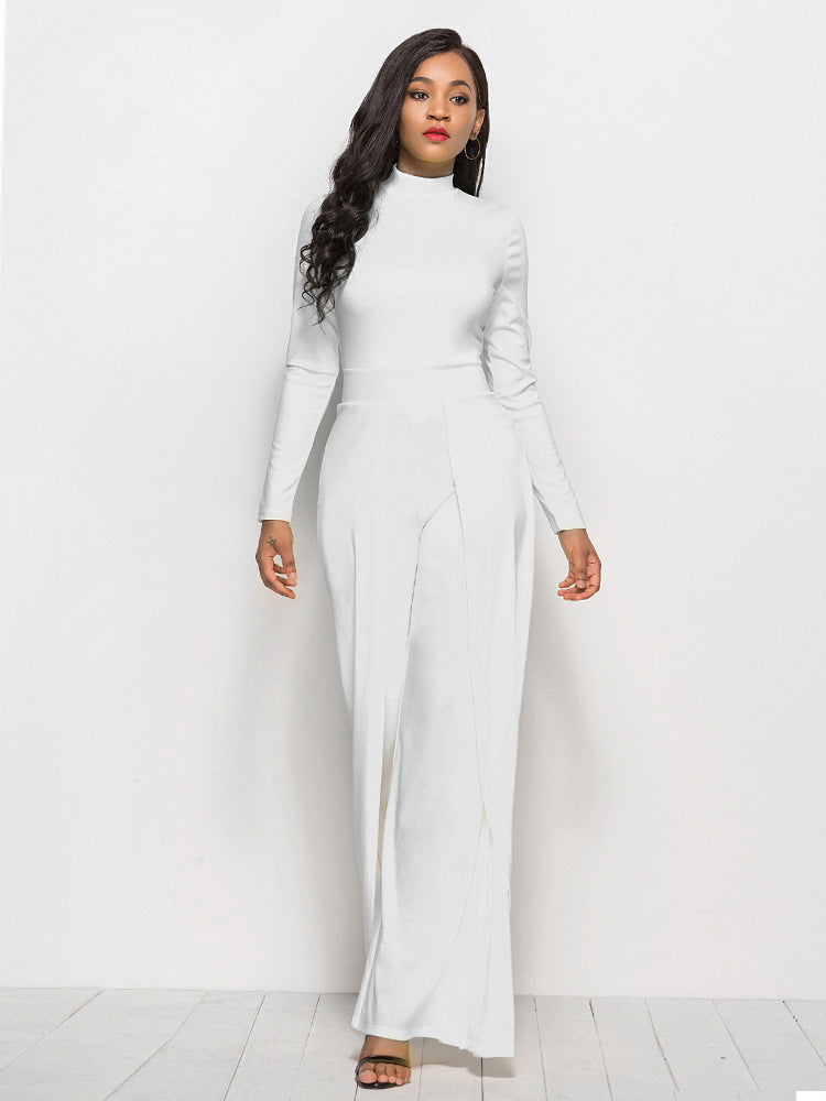 Long Sleeve Mock Neck Wide Leg Jumpsuit - LOLA LUXE