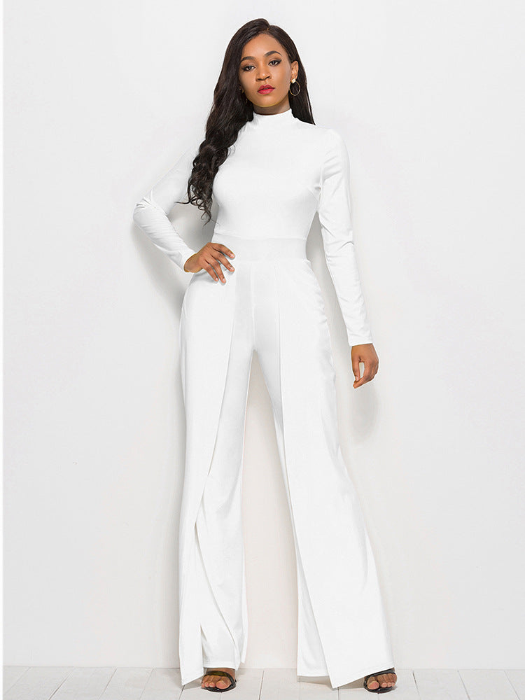 Long Sleeve Mock Neck Wide Leg Jumpsuit - LOLA LUXE