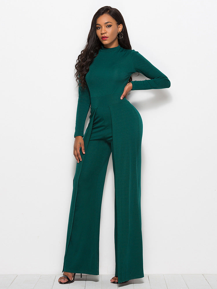 Long Sleeve Mock Neck Wide Leg Jumpsuit - LOLA LUXE