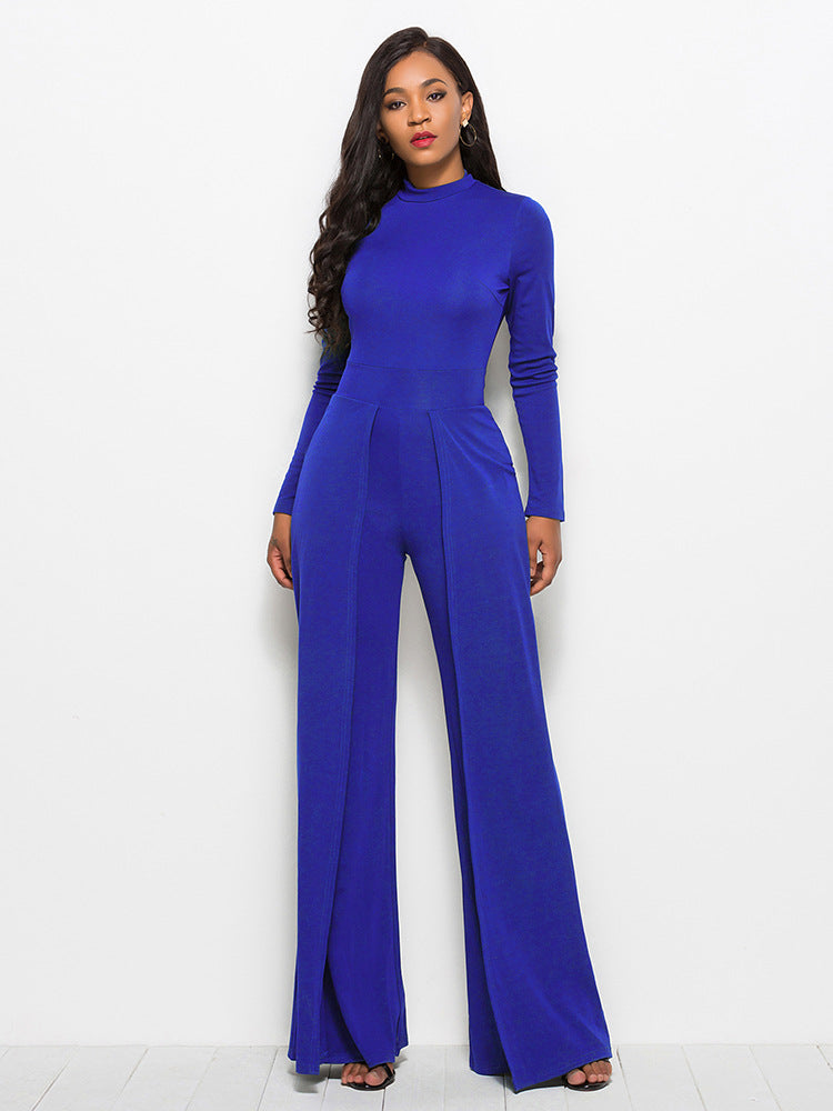 Long Sleeve Mock Neck Wide Leg Jumpsuit - LOLA LUXE