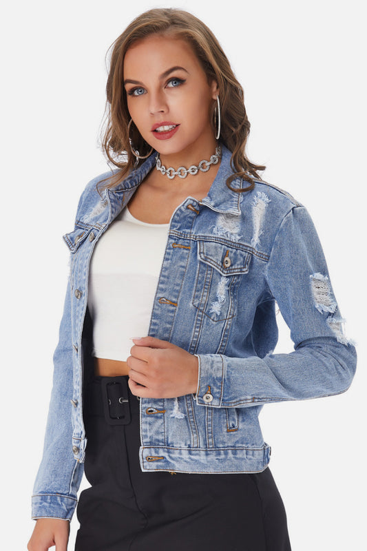 Distressed Classic Fit Denim Jacket - LOLA LUXE