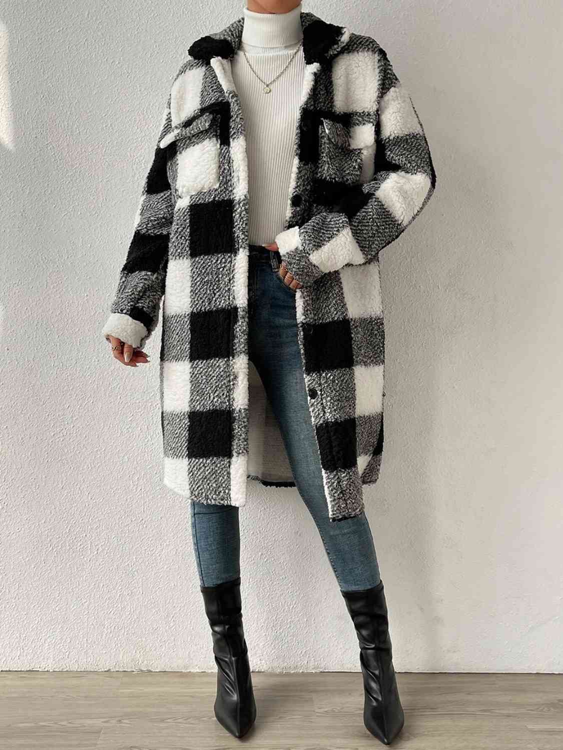 Plaid Collared Neck Button Down Coat - lolaluxeshop