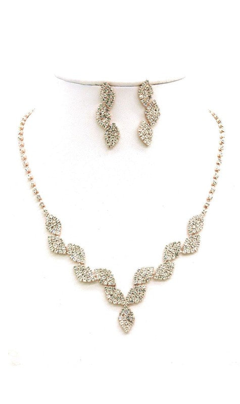 Clouded oblong Rhinestone Necklace Set - LOLA LUXE