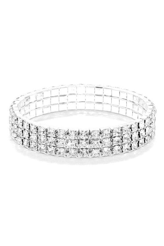 3 Row Strand Line Stretch Rhinestone Bracelet - LOLA LUXE