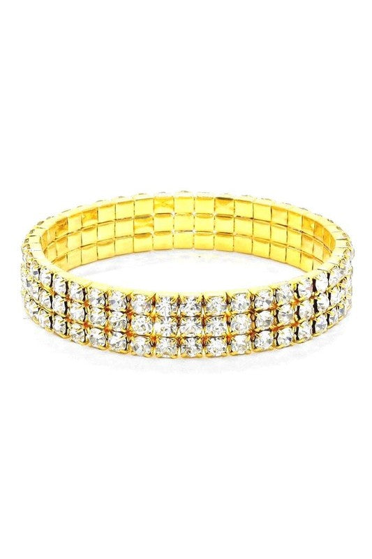 3 Row Strand Line Stretch Rhinestone Bracelet - LOLA LUXE