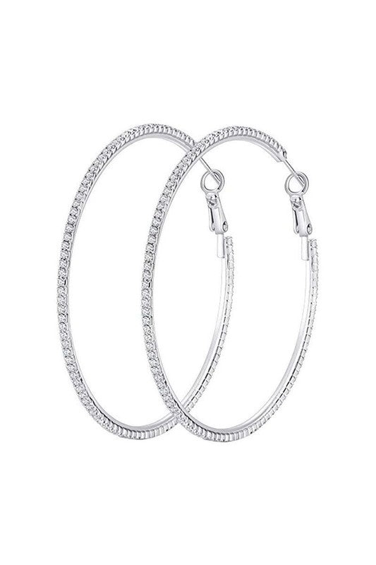 85mm Basic Sparkle Rhinestone Hoop Earrings - LOLA LUXE