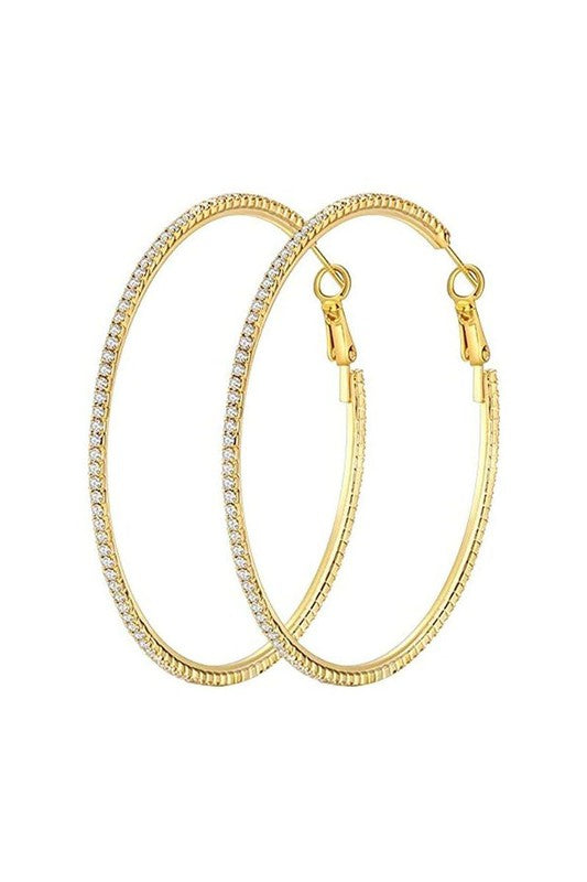 85mm Basic Sparkle Rhinestone Hoop Earrings - LOLA LUXE