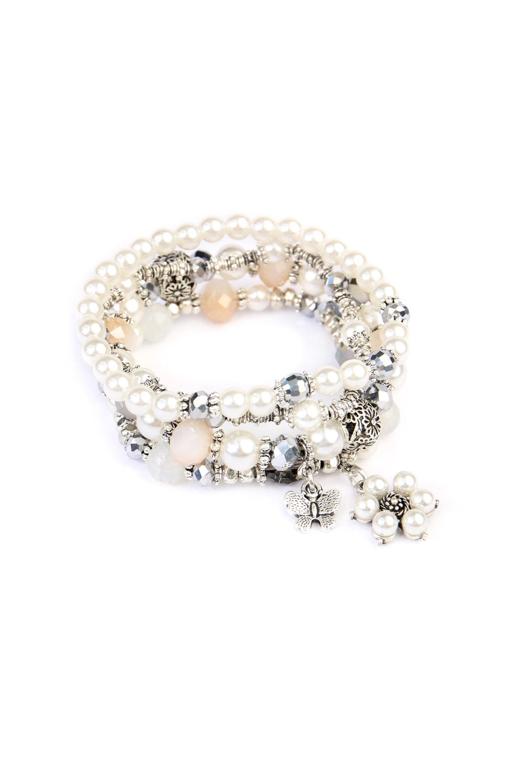 Hdb2076 - Butterfly Pearl Classy Stackable Bracelet - LOLA LUXE