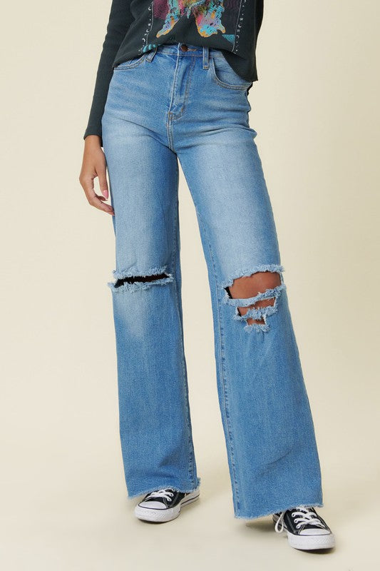 Distressed Wide Fit Jeans - LOLA LUXE