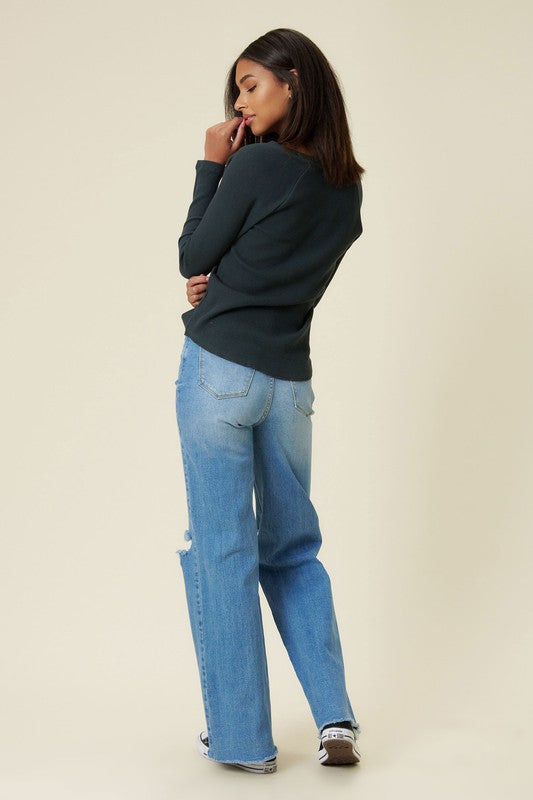 Distressed Wide Fit Jeans - LOLA LUXE