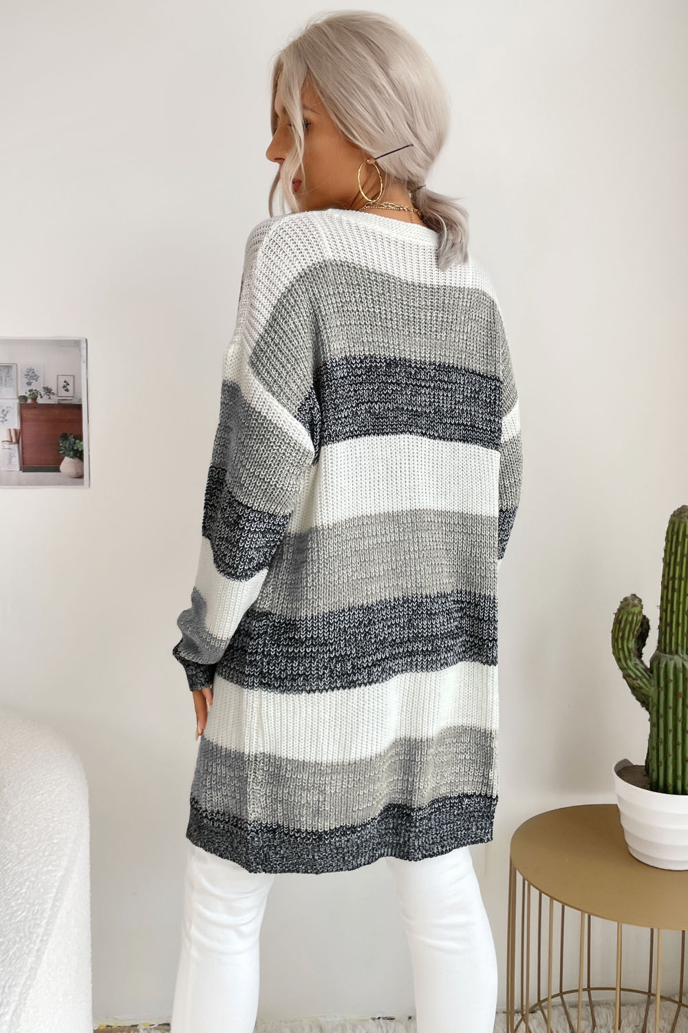 Striped Long Sleeve Duster Cardigan - LOLA LUXE