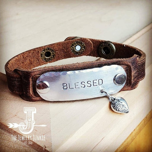 Blessed Hand Stamped Leather Cuff - lolaluxeshop