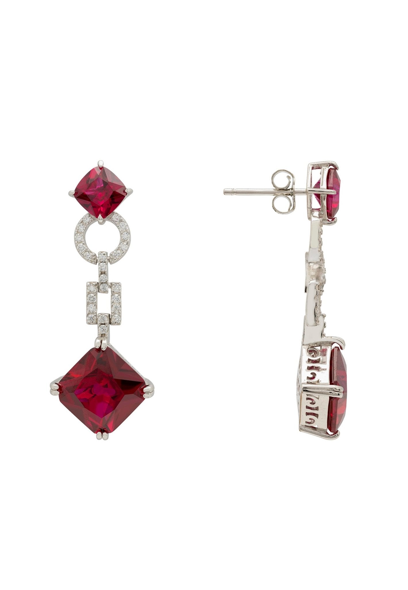 Noor Ruby Drop Earrings Silver - lolaluxeshop