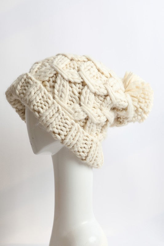 Oversized Chunky Knit Pom Beanie - LOLA LUXE