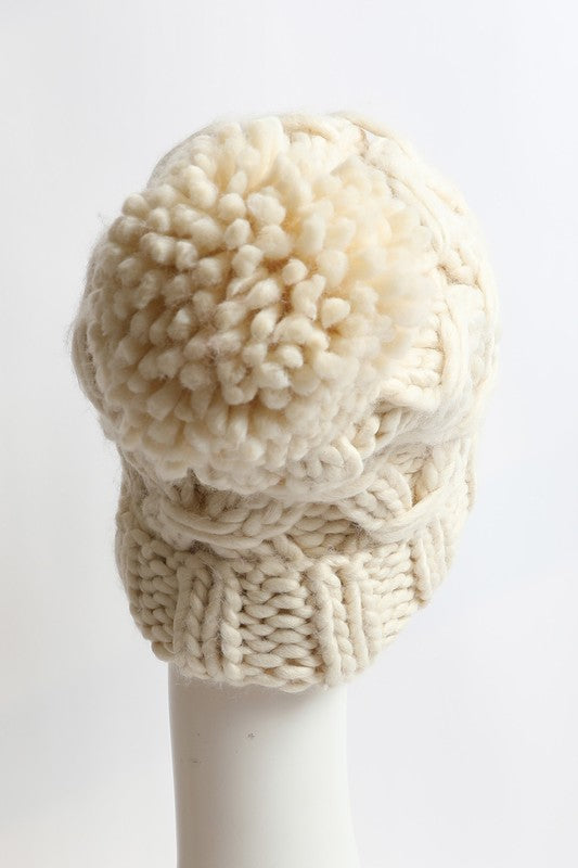 Oversized Chunky Knit Pom Beanie - LOLA LUXE