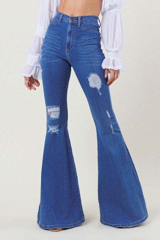 HIGH RISE DISTRESSED FLARE - LOLA LUXE