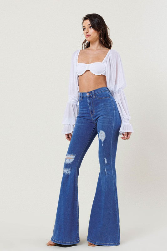 HIGH RISE DISTRESSED FLARE - LOLA LUXE