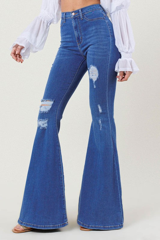 HIGH RISE DISTRESSED FLARE - LOLA LUXE