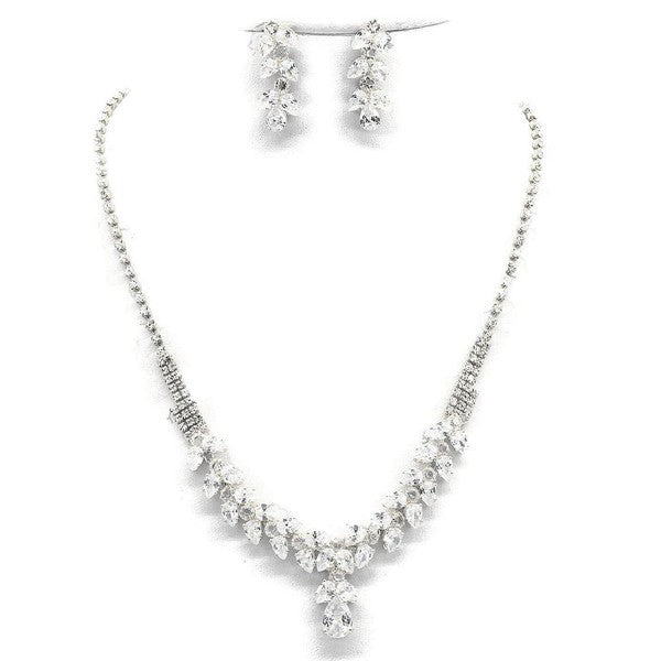 Floral CZ Theme Bridal Necklace Earrings Set - LOLA LUXE