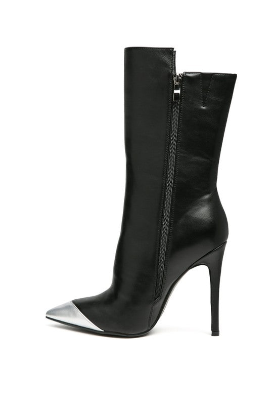 TWITCH Silver Dip Stiletto Boot in Black - lolaluxeshop