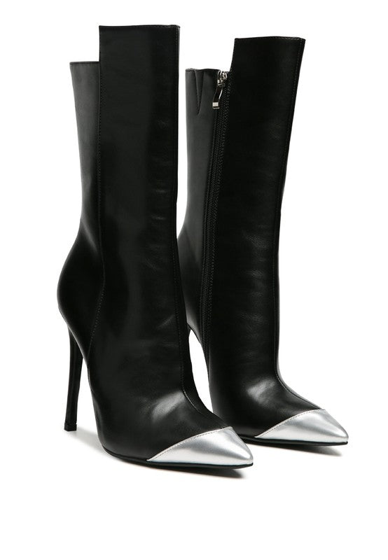 TWITCH Silver Dip Stiletto Boot in Black - lolaluxeshop