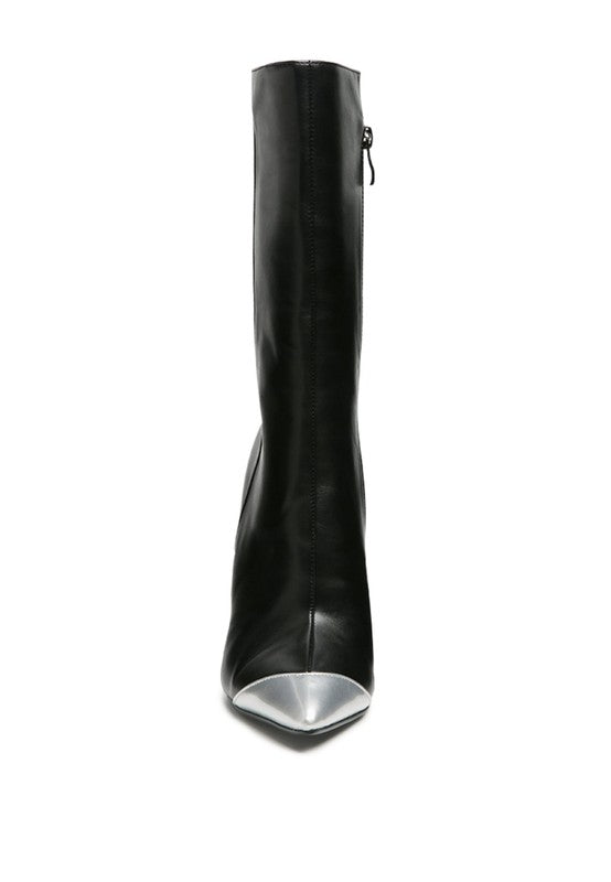 TWITCH Silver Dip Stiletto Boot in Black - lolaluxeshop