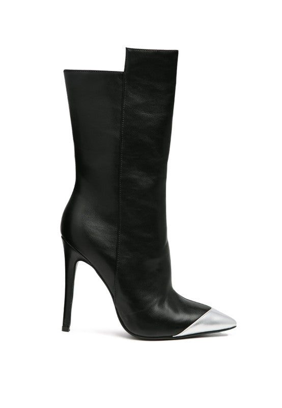 TWITCH Silver Dip Stiletto Boot in Black - lolaluxeshop