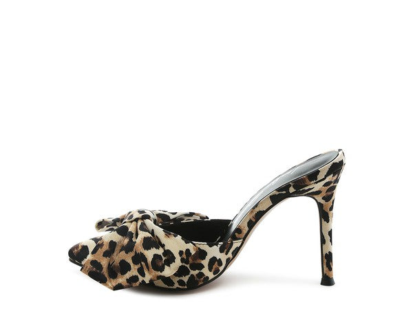 Joelle High Heel Bow Tie Leopard Print Mules - lolaluxeshop