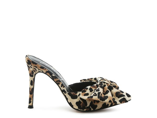 Joelle High Heel Bow Tie Leopard Print Mules - lolaluxeshop