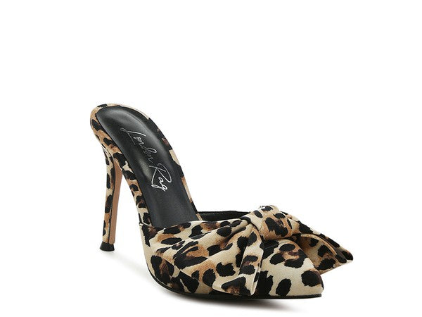 Joelle High Heel Bow Tie Leopard Print Mules - lolaluxeshop