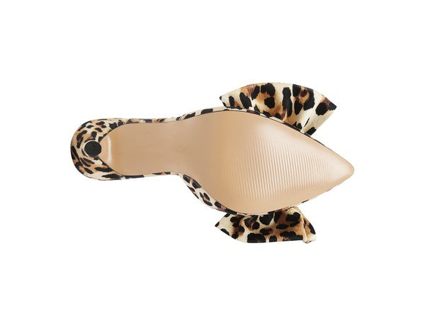 Joelle High Heel Bow Tie Leopard Print Mules - lolaluxeshop