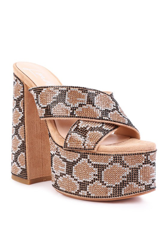 SINFUL HIGH PLATFORM PATTERNED DIAMANTE SLIDES - lolaluxeshop