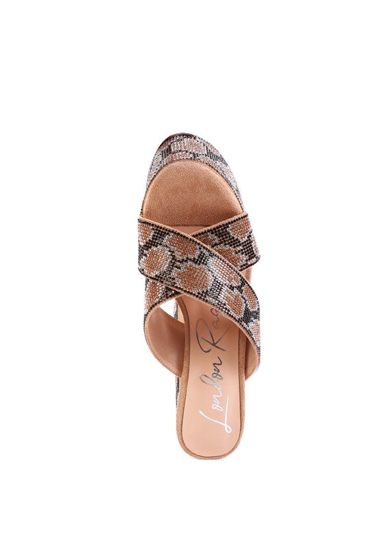 SINFUL HIGH PLATFORM PATTERNED DIAMANTE SLIDES - lolaluxeshop