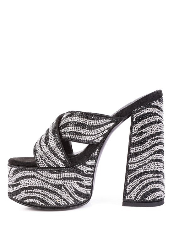 SINFUL HIGH PLATFORM PATTERNED DIAMANTE SLIDES - lolaluxeshop