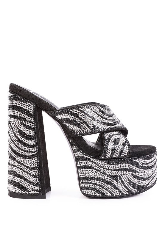 SINFUL HIGH PLATFORM PATTERNED DIAMANTE SLIDES - lolaluxeshop