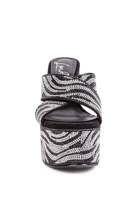 SINFUL HIGH PLATFORM PATTERNED DIAMANTE SLIDES - lolaluxeshop