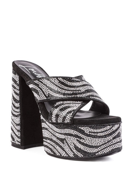 SINFUL HIGH PLATFORM PATTERNED DIAMANTE SLIDES - lolaluxeshop