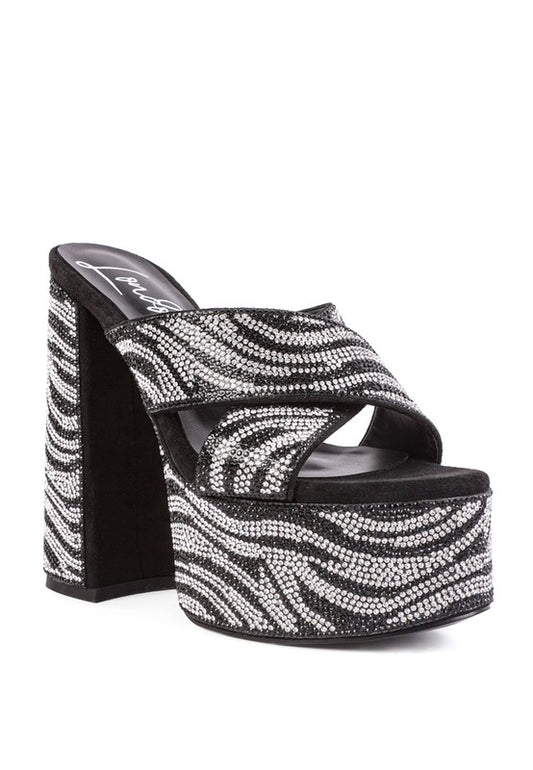 SINFUL HIGH PLATFORM PATTERNED DIAMANTE SLIDES - lolaluxeshop