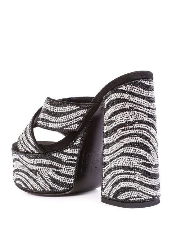 SINFUL HIGH PLATFORM PATTERNED DIAMANTE SLIDES - lolaluxeshop