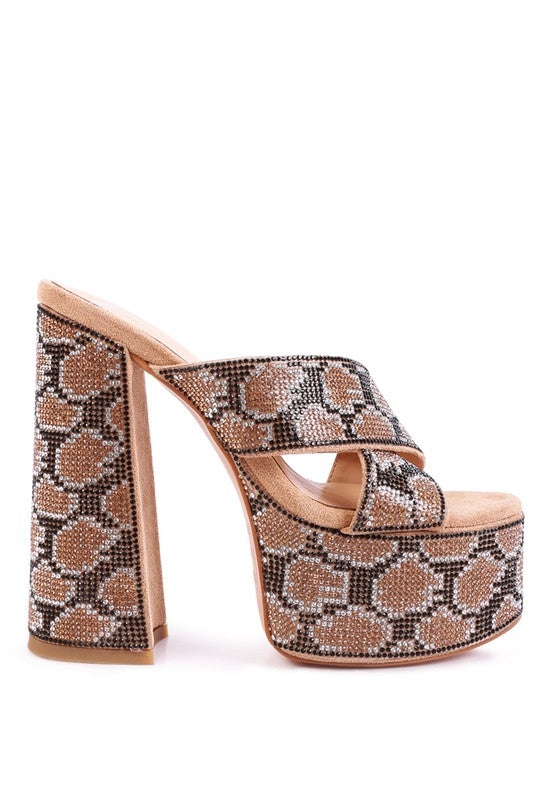 SINFUL HIGH PLATFORM PATTERNED DIAMANTE SLIDES - lolaluxeshop