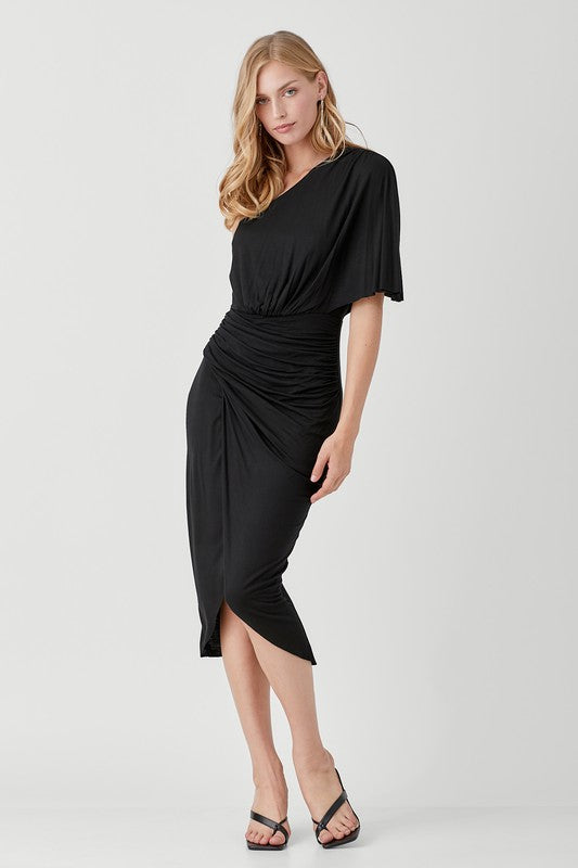 ONE SHOULDER DRAPE JERSEY DRESS - LOLA LUXE