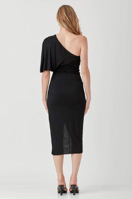 ONE SHOULDER DRAPE JERSEY DRESS - LOLA LUXE